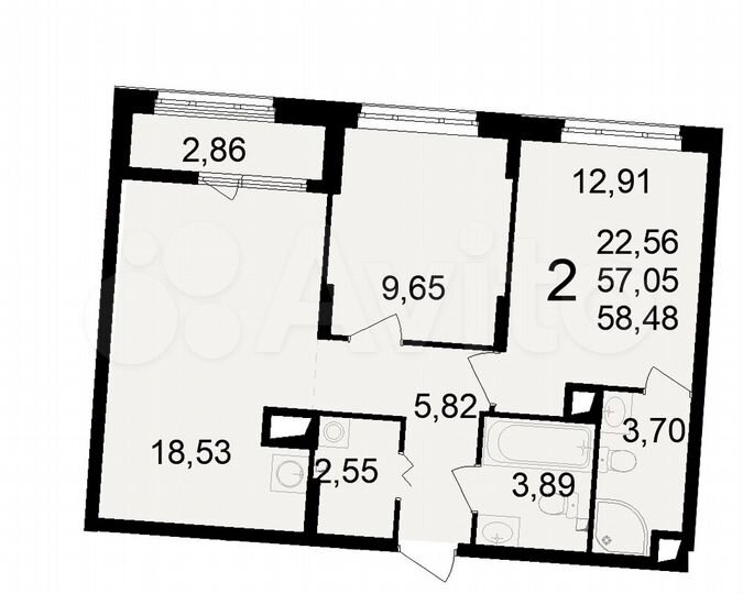 2-к. квартира, 58,5 м², 8/23 эт.