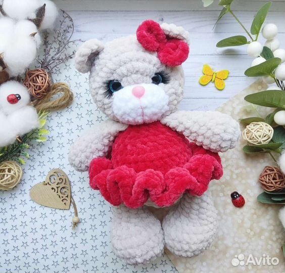 Вязаные игрушки, зайка плюшевая, лев, мишка