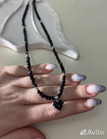 Колье черное сердце кристаллы