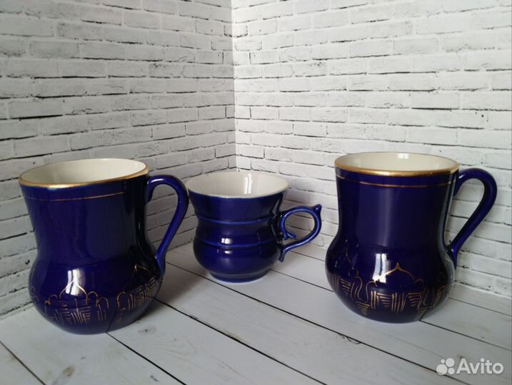 Заварочный чайник и чашки Гжель кобальт