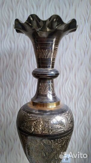 Ваза напольная большая из латуни с росписью