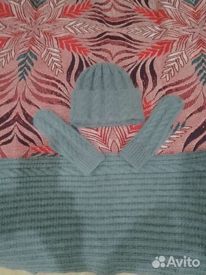 Комплект шапка и шарф, варежки из пуха норки