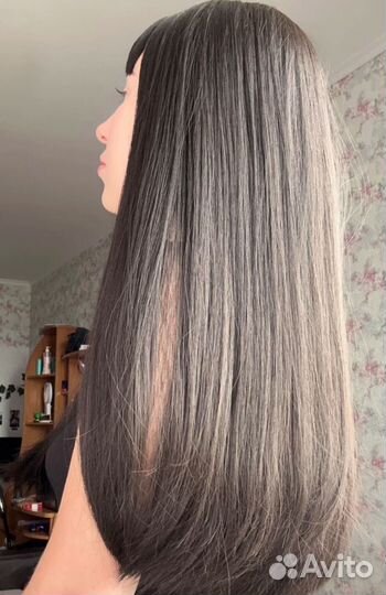 Парик длинный с челкой коричневый