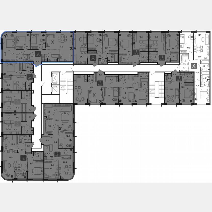3-к. квартира, 100,9 м², 2/17 эт.