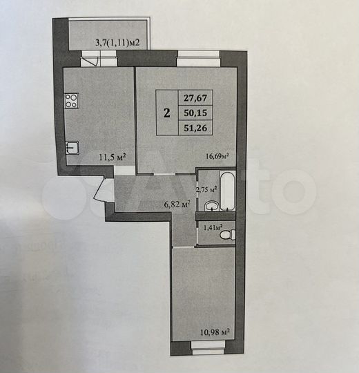 2-к. квартира, 51,2 м², 5/9 эт.