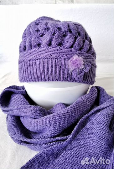 Комплект шапка шарф, шерсть ангора
