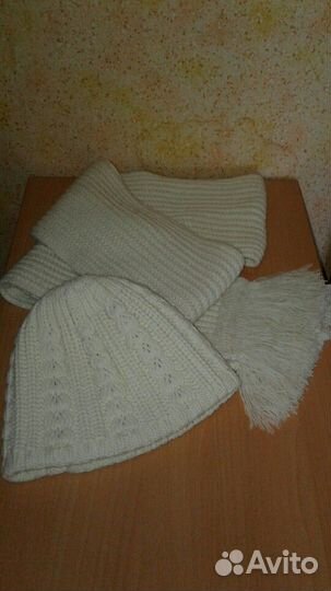 Шапочка+ шарф (молочного цвета)