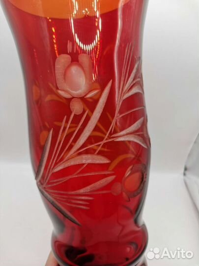 Ваза для цветов Цветное красное стекло СССР 31 см