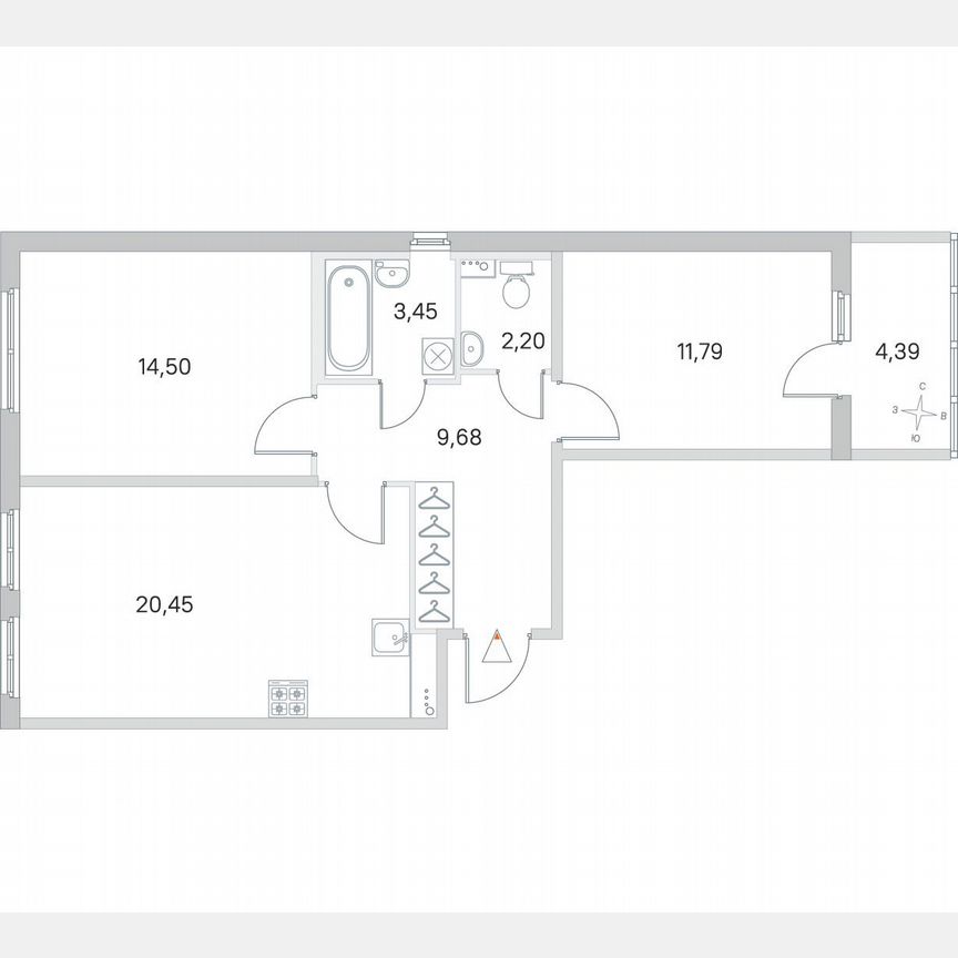 2-к. квартира, 64,3 м², 1/4 эт.