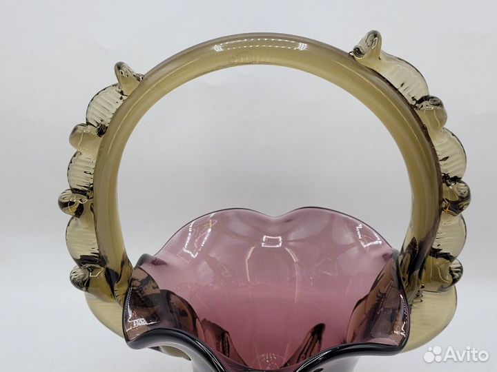 Ваза конфетница Корзинка цветное гутное стекло