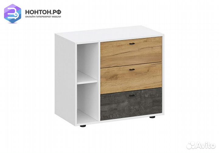 Комод Анри с 3-мя ящиками белый текстурный / дуб з