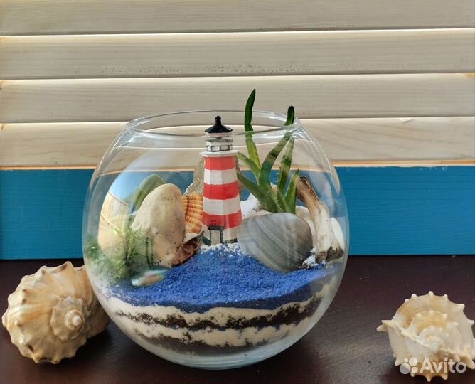 Флорариум с суккулентами и маяком. Подарок