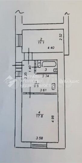 2-к. квартира, 41 м², 1/2 эт.