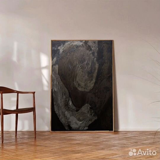 Картина абстракция минимализм черная большая