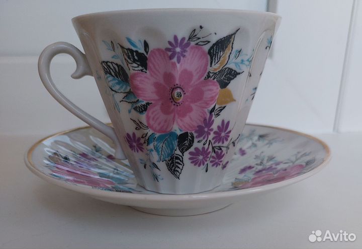 Чайные пары лфз с нежным рисунком, 6 пар