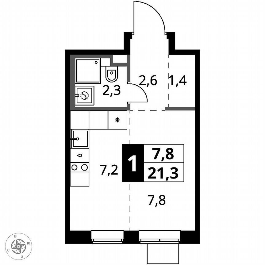 Квартира-студия, 21,3 м², 17/17 эт.