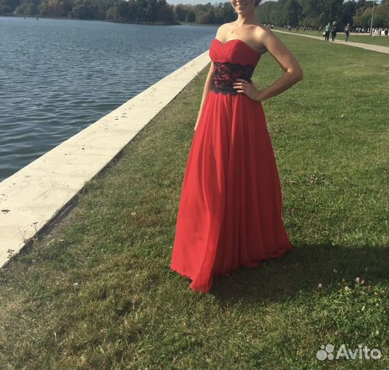 Вечернее красное пышное платье в пол 46-48