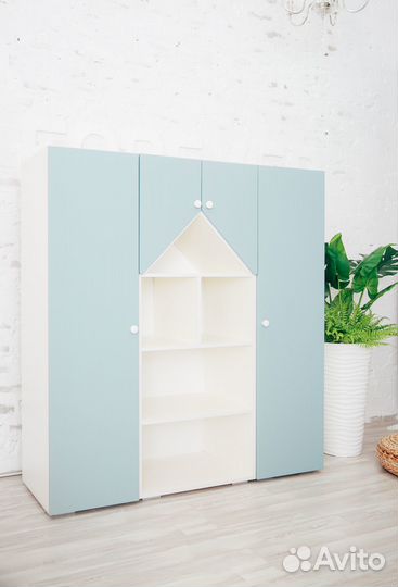 Шкаф домик стелаж бирюзовый