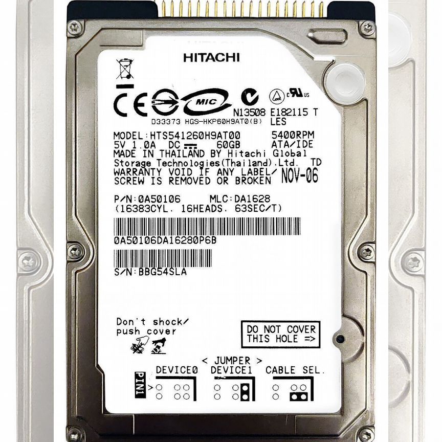 [HTS541260H9AT00] Жесткий Диск Hitachi 60gb 5400 Ide Hts541260h9at00