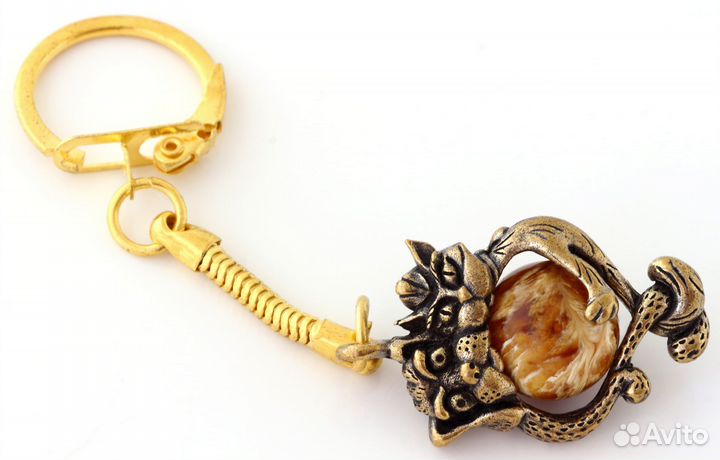 Брелок для ключей Кот и Собака латунь янтарь