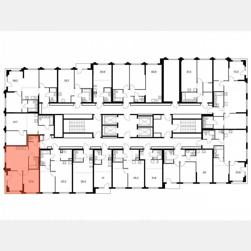 2-к. квартира, 47,9 м², 8/32 эт.