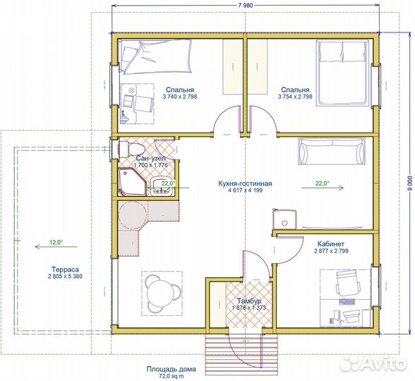 Каркасный дом 72м