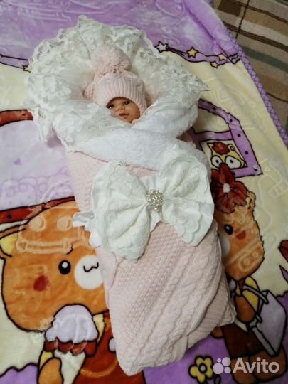 Конверт на выписку зимний вязаный для девочки