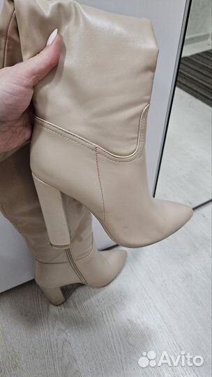 Сапоги бежевые экокожа
