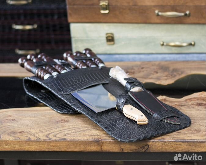 Шашлычный набор в кожаном колчане Подарочный (№3)