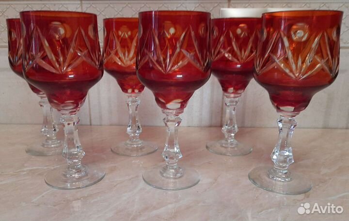 Комплект винтажных фужеров цветной хрусталь СССР
