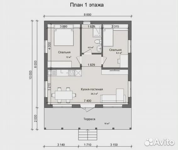 Каркасный дом 64 м²