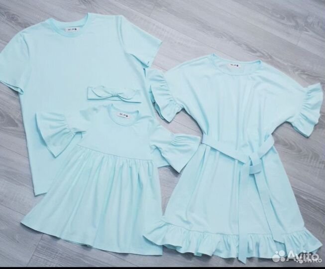 Платье для мамы дочки и футболка для папы