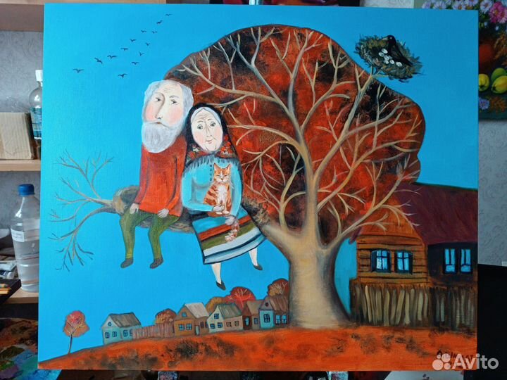Картина маслом на холсте. Бабушка и дедушка. 50х60