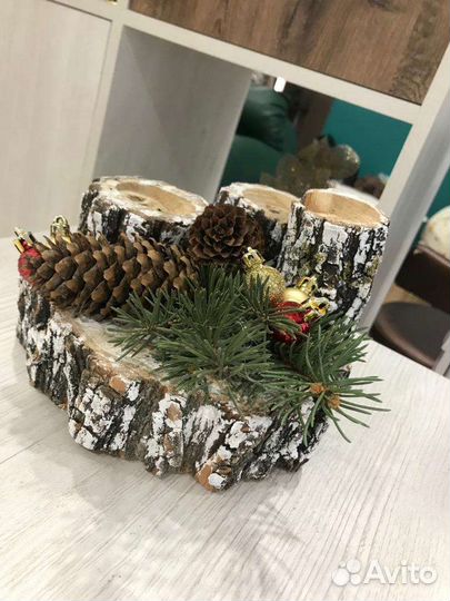 Подсвечник из натурального дерева, декор на заказ