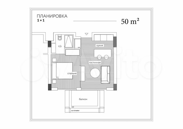 2-к. квартира, 50 м² (Турция)