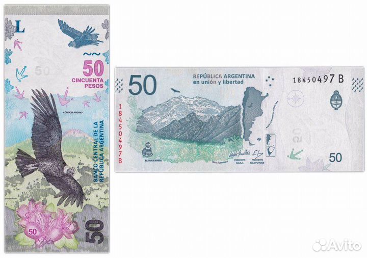 Аргентина 50 песо 2018 года UNC пресс пачка