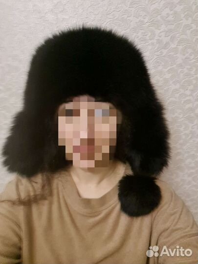 Шапка ушанка из натуральной кожи и меха песца