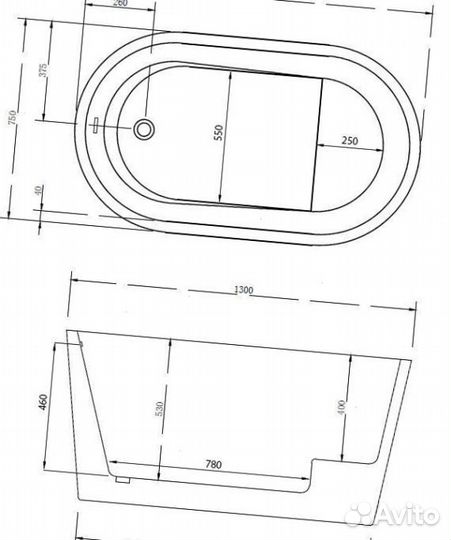 Акриловая ванна abber AB9277 - 130х75