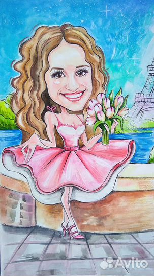 Шарж по фото акварелью