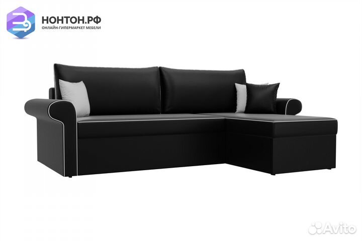 Диван угловой дельфин Милфорд экокожа черная