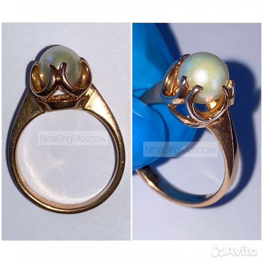 Винтаж кольцо эпохи СССР. Редкий жемчуг, золото