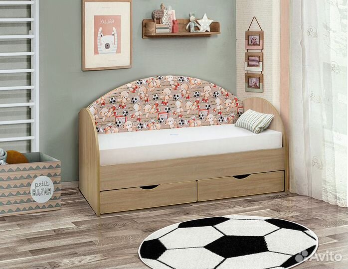 Кровать-софа Мишки с мягкой спинкой для детей