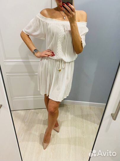 Пляжное платье туника из хлопка марлевки S/L