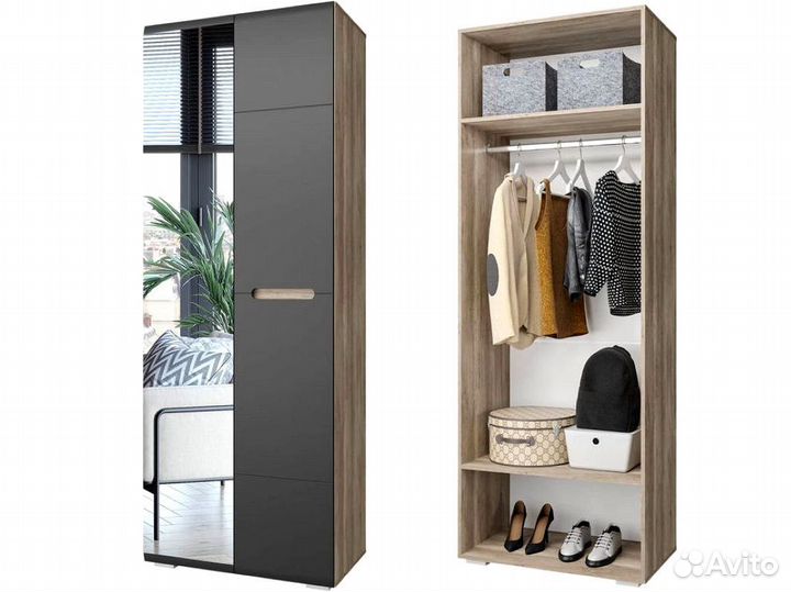 Шкаф 80см с зеркалом Наоми шк-22 графит