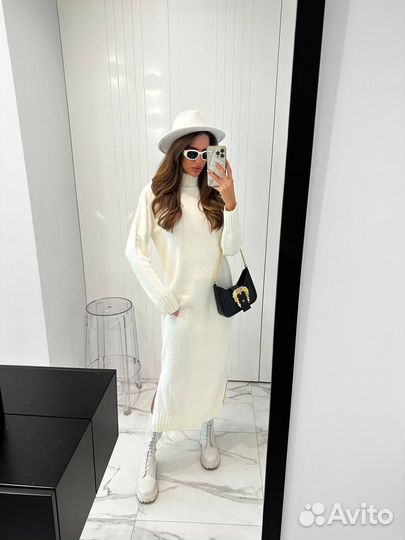 Платье теплое макси белое