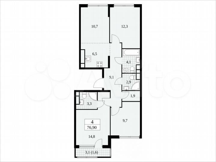 4-к. квартира, 76,9 м², 19/30 эт.