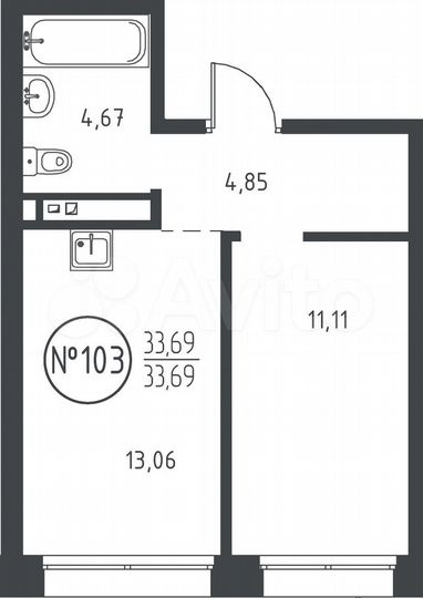 1-к. квартира, 33,7 м², 2/10 эт.