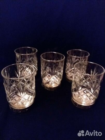 Винтажные хрустальные стопки с мельхиором