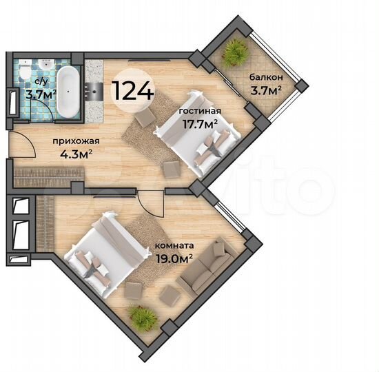 2-к. апартаменты, 48,4 м², 4/8 эт.