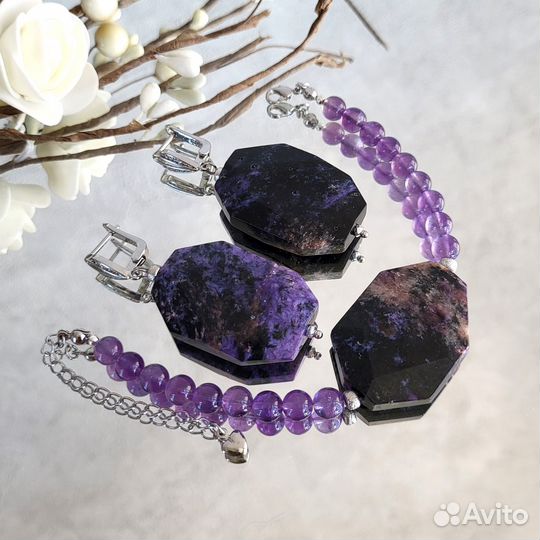 Комплект украшений из чароита аметиста натуральных